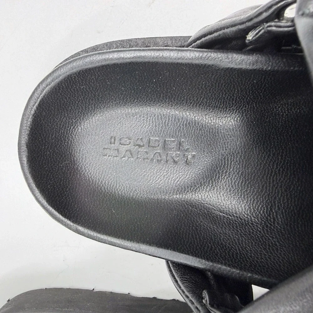Isabel Marant Naori Flatform Sandals Black Leather Strappy Women Sz 38 / 7.5 - Picture 5 of 11
